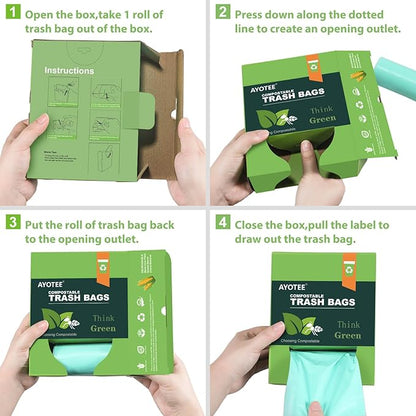 Biodegradable 8 Gallon Trash Bags, AYOTEE Garbage Bags 8 gallon, Compostable Medium Trash Bag, Unscented Leak Proof Bag for Office, Home, Bathroom, Bedroom, Car, Kitchen, Pet(Green)