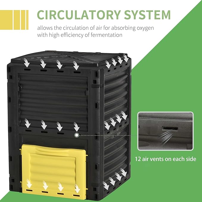 Outsunny Garden Compost Bin 80 Gallon Outdoor Large Capacity Composter Fast Create Fertile Soil Aerating Box, Easy Assembly, Yellow