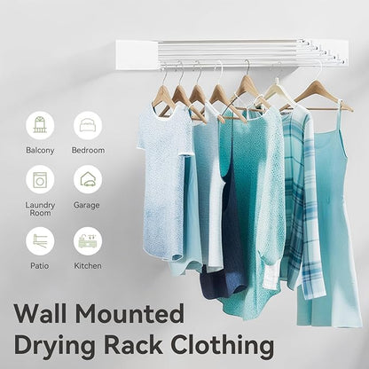Wall Mounted Clothes Drying Rack, 5 Aluminum Rods, Collapsible, White, 32 inches (White, 32'')