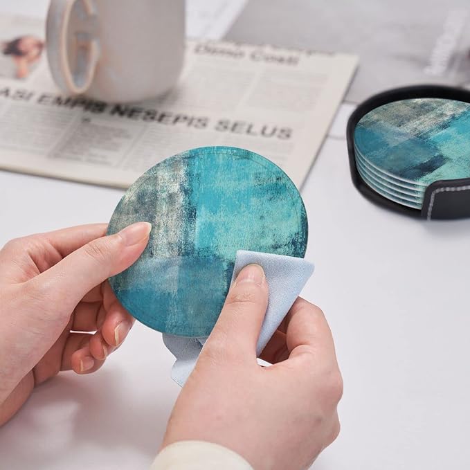 SEPTYK Turquoise and Grey Art Artwork Pattern Coasters