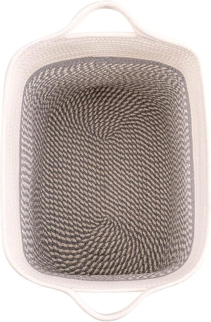 Medium and Large Woven Basket//With Handle, Used for Toys and Fabric Storage Basket used for Storing xl Storage Box, Decorative Storage Box Room (14L*15.7H TWhite/Gray, 14L*10W*15.7H)