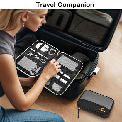 MATEIN Tech Organizer Travel Case 2 Pack for Couple, Water Resistant Charging Cord Organizer for Travel Accessories, Portable Electronics Bag for Purse, Cable, Phone & Wireless Mouse, Gifts for Work
