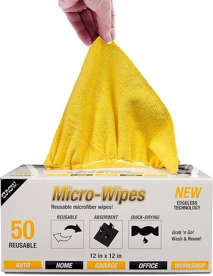 Eurow 200GSM Microfiber Cleaning and Drying Cloths with Dispenser Box, Reusable, Streak-Free, Scratch-Free, Ultra Absorbent, Edgeless for All Surface Types, 12x12in, 50-Pack, Yellow