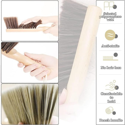 5pcsHand Broom Beech Wood Brush,Dust Brush,Duster for Counter,12inch Foxtail Bench Brush, Round Handle Handheld Brushes,5 Rows Soft Bristles for Bed,Shop Table,Woodworking Cleaning,Car,Sofa,Furniture
