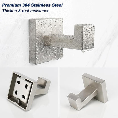 NearMoon Bath Towel Hooks -SUS304 Stainless Steel Square Clothes Robe Hooks Hanger, Heavy Duty Coat Hooks for Bathroom Livingroom Hotel Kitchen Garage, Wall Mounted - 3 Pack (Brushed Nickel)