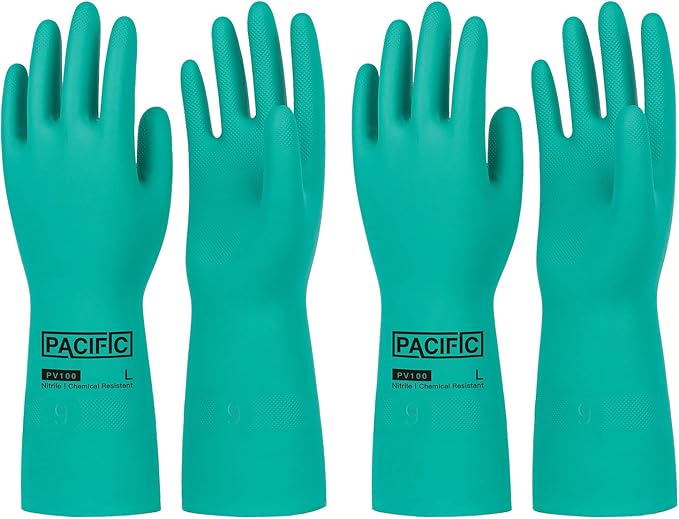PACIFIC PPE 2 Pairs Nitrile Chemical Resistant Gloves, Flocked, Resist Strong Acid, Alkali, 15 mil, 12.6", Large