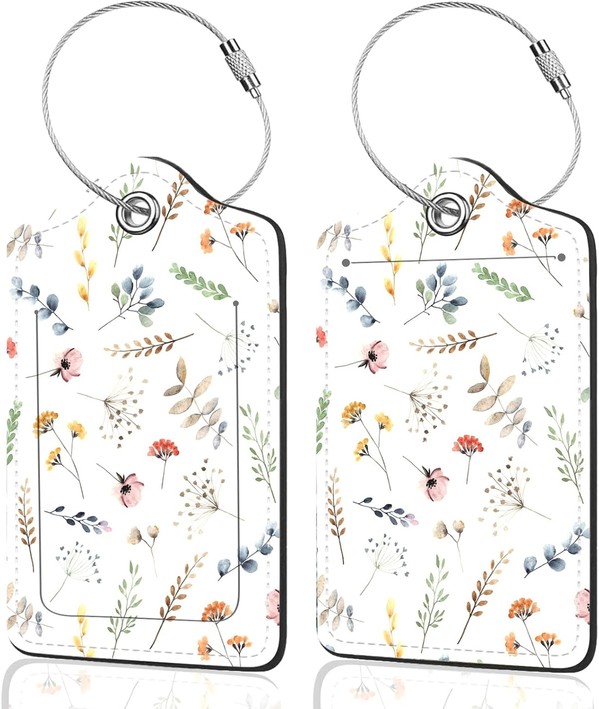 2Pack Luggage Tags for Suitcases, Cute Unique Pu Leather Cruise Luggage Tag with Privacy Cover ID Label Address Card and Metal Ring Suitable for Women Men Kids Travel Bag Floral and Plant Patternsn