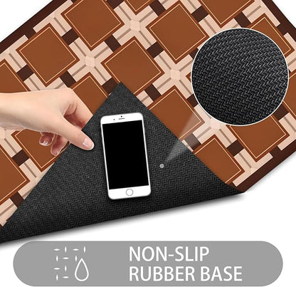 Ultra Thin Door Mat Indoor Entrance, 1/10 in Thin Door Mats for Inside Entry, Non-Slip Rubber Backing Washable Doormat, Fade Resistant, Absorbent, Low Profile Dirt Trapper, 30"X17",Orange Checkered