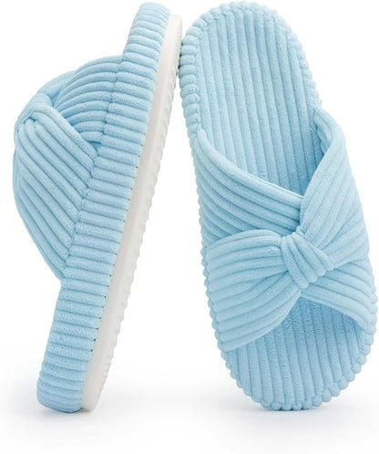Chantomoo Slippers for Women Memory Foam House Bedroom Corduroy Bow Crossbands Slide Slipper Shoes Comfy Trendy Gift Slippers