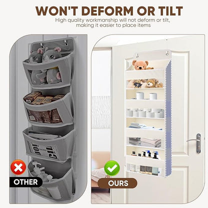QINGUANG Over The Door Organizer,Hanging Organization and Storage, Behind Door Organizer with Side Pockets, 35 lbs Capacity,Anti Tilt, for Nursery, Bathroom, Bedroom,Dorm 4-Shelf Beige