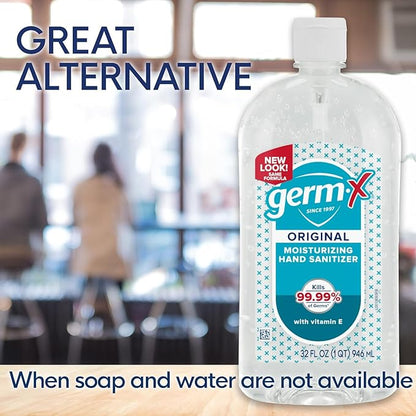 Germ-X Original Hand Sanitizer, Back to School Supplies, Non-Drying Moisturizing Gel with Vitamin E, Instant and No Rinse Formula, Large Family-Size Flip Top Bottle, 32 Fl Oz (Pack of 4)