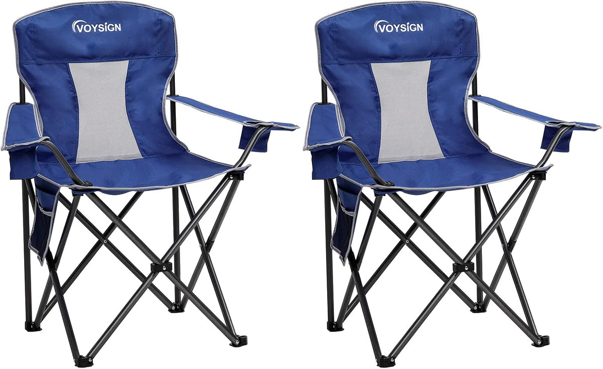 Mesh Folding Camping Chairs for Adults, Oversized Portable Outdoor Chairs, Weight Capacity 325 lbs with Cup Holder, Storage Pocket, Carry Bag
