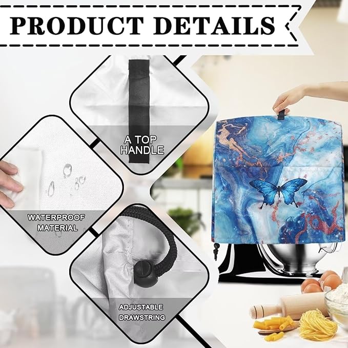 Blue Marble and Butterfly Mixer Covers Stand Mixer Dustproof Cover Compatible with Kitchen Aid Mixer Washable Stand Mixer Covers for 4.5-5 Qt Mixer