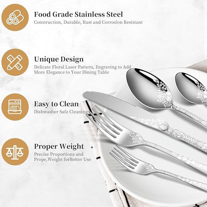 40 Piece Silverware Set, Stainless Steel Flatware Cutlery Set Service
