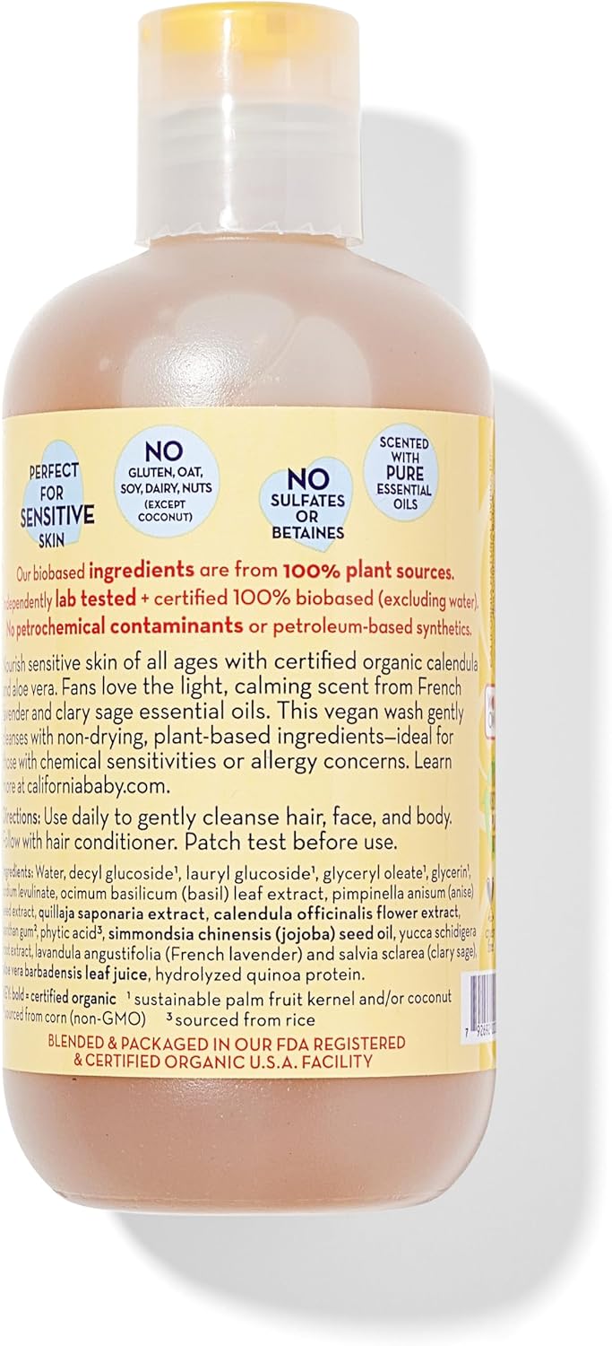 California Baby Calendula Shampoo and Body Wash - Allergy tested Baby Soap and Toddler Shampoo, for Dry, Sensitive Skin, 100% Plant-Based - USDA Certified, 251 mL / 8.5 fl. oz. (Pack of 1)