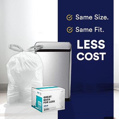 Plasticplace Custom Fit Trash Bags, Compatible with simplehuman Code G (100 Count) White Drawstring Garbage Liners 8 Gallon / 30 Liters, 17.5" x 28"