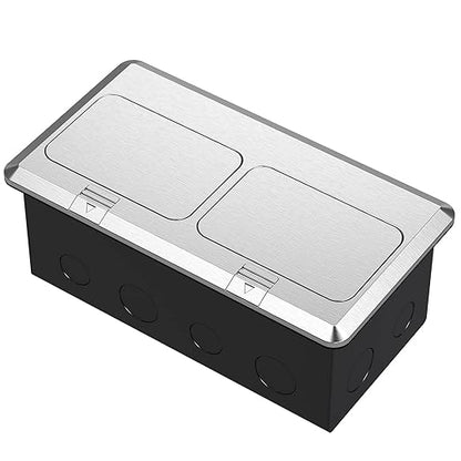 KYHSHJ Dual Pop-Up Floor Electrical Outlet Box Kit，20 Amp Stainless Steel TR Tamper-Resistant Duplex Receptacle，3-Port RJ45 Datacom Receptacle，Silver