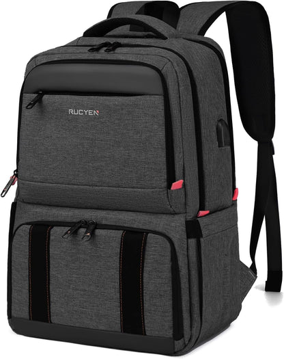 Lunch Backpack, 17.3 Inch Large Lunch Backpack Insulated Cooler Bag Travel Laptop Backpack with USB Port for Men Women, RFID Blocking for Work Picnics Black