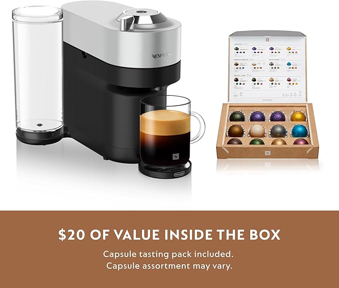 Nespresso Vertuo Pop+ Deluxe Coffee and Espresso Machine by De'Longhi, 120 Volts, Silver