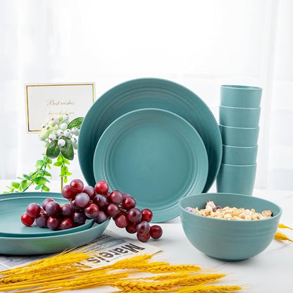 32 Pcs Teal Wheat Straw Dinnerware Set