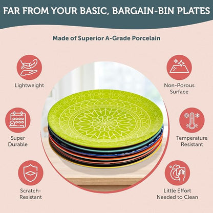 Dinner Plates - Mismatched Colorful Dinnerware Set of 6 - Fun Decorative Cute
