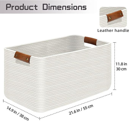 Large Collapsible Laundry Basket, Clothes Hamper for Blanket, Toy, Towels, Woven Baskets for Storage, Nursery Home Decor Living room 21.6" x 15" x 11.8" White