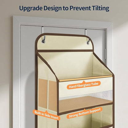 Yecaye Over The Door Organizer Storage, 5-Tier Heavy Duty Door Organizers Hanging with 10 Side Mesh Pockets, 44 lbs Load Capacity Behind Door Storage for Bathroom Nursery Bedroom Dorm Closet, Beige