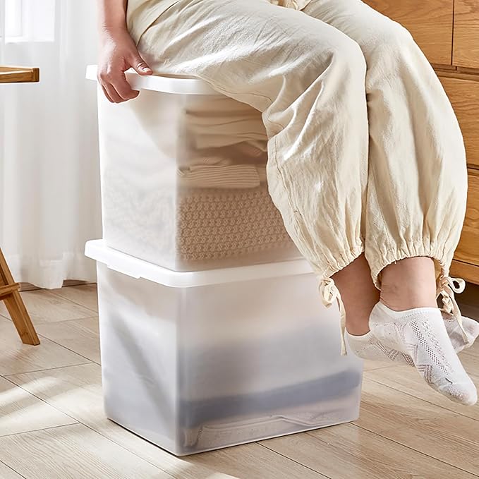 27 Quart Stackable Plastic Storage Bins with Lids,Container to Organize Shoes and Crafts on Closet Shelves,Garage, Totes, Tubs Boxes Organizing 4 Pack (4XL)