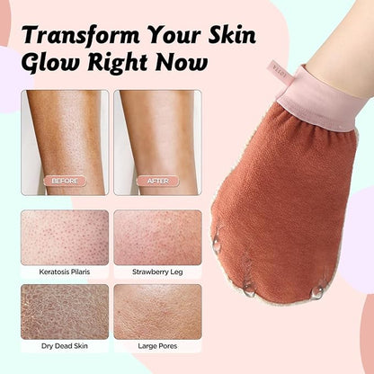 LOTTA Dual-Sided Exfoliating Gloves - Natural Viscose & Sisal for Deep Body Scrub & Massage - Gentle for Sensitive Skin - Replaces Loofah (Pink-Rough)