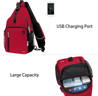 MOSISO Sling Backpack Bag, Crossbody Shoulder Bag Travel Hiking Daypack Chest Bag with Front Square Pocket&USB Charging Port