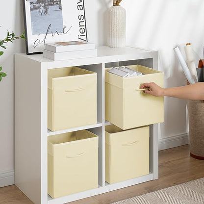 StorageWorks Beige Storage Cubes, 11 Inch Cube Storage Bins with Handle, Cube Storage Organizer Bins for Shelves and Closet, Collapsible Storage Bins, 4-Pack