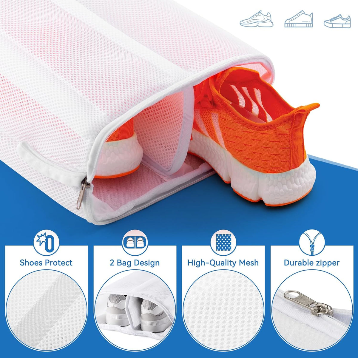 2-in-1 Shoe Dry Bag for Sneaker Dry & Wash, Dual-zone Mesh Sneaker Dryer Bag with Elastic Straps, Door Shoe Laundry Bag for Washer & Dryer, Shoes Cleaning Thickened Mesh Bag for Home Travel Essentials
