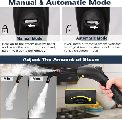 Steam Cleaner, Handheld Steamer with 21 Accessories, 248°F High-Temperature Steam for Floors, Grout, Tiles, Carpet, Cars - Portable 1.08L Tank, Child Lock, Chemical-Free Cleaning