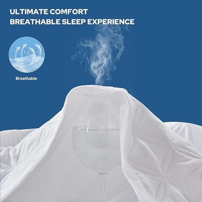 BEDLORE Waterproof Mattress Protector, Queen Size Noiseless Mattress Pad with Deep Pocket Fitted Up to 6-18 inches, Soft Noiseless Bed Mattress Cover Washable for Home, Bedroom, Hotel (White)