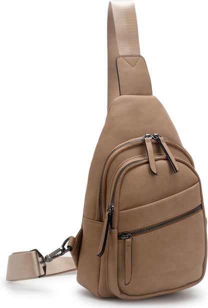 Alldaily Large Sling Bag for Women Crossbody Purse Leather Fashionable Trendy Chest Bag for Travel, Fanny Pack (Beige)