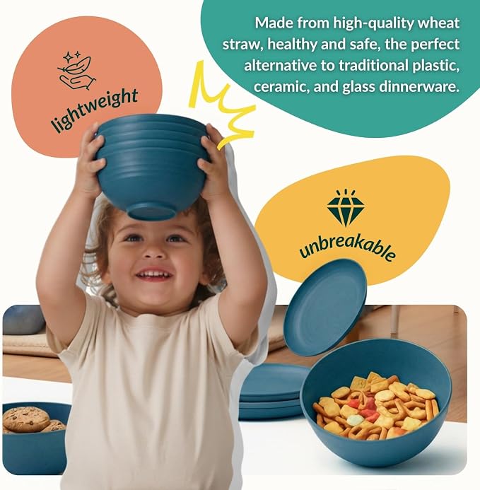 Wheat Straw Dinnerware Sets for 8, Microwave Dishwasher Safe Dish Set, Reusable