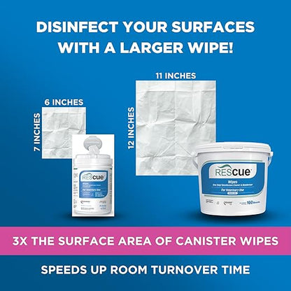 REScue One-Step Disinfectant Cleaner & Deodorizer Wipes for Vet Use – Cleaner for Kennels, Litter Boxes, Vet Offices, Pet Grooming Surfaces – Extra Large, 160-Count Wipes Bucket (4 Pack)