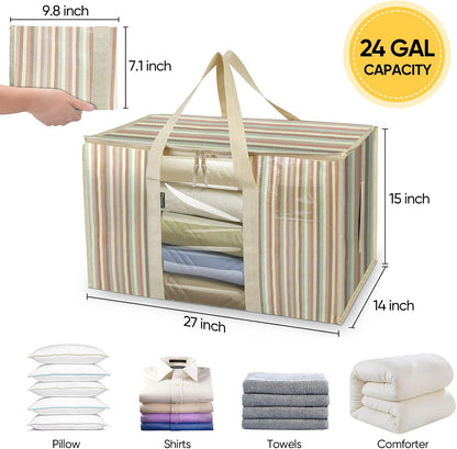 BALEINE 8-Pack Oversized Moving Bags with Reinforced Handles, Heavy-Duty Storage Tote for Clothes, Moving Supplies (Color Stripe with Window, 8-Pack)