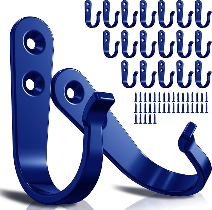 20PCS Wall Hooks for hanging, Metal Wall Hooks for Coats, Coat hooks for Wall, Heavy Duty Single Prong Wall Hooks With 40 Pieces Screws for Hanging Coats，Towel，Backpack，Hat, Dog Leashes (Blue)