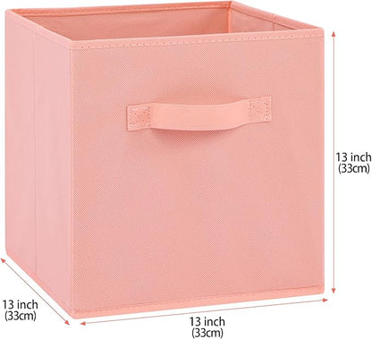 Stero 13x13x13 Inch Fabric Storage Bins 6 Pack Fun Colored Durable Storage Cubes with Handles Foldable Cube Baskets for Home, Kids Room, Closet and Toys Organization Peachpuff