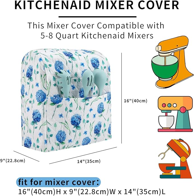 Stand Mixer Cover,Hydrangea Kitchen Mixer Cover Compatible With 5-8 Qt Kitchenaid Hamilton Mixers,Spring Summer Kitchen Decor,Kitchen Aid Mixer Covers,Pioneer Woman Kitchen Aid Mixer Assecories
