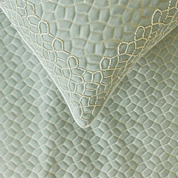 The HomeCentric King/Queen/Twin Blue Designer Queen 74"x18" Bed Runner with 2 Pillow Cover, Mosaic, Bead Embroidery, Handmade, Tassels Bed Scarf on Jacquard Fabric - Tessellation Blue