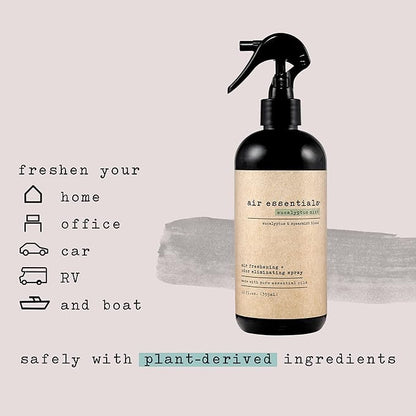 Air Essentials Air Freshener & Odor Eliminator Spray - 12 oz, Pack of 2 - Made with Pure Essential Oils - Eucalyptus Mint Scent