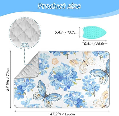 Ironing Mat Portable Ironing Pad Ironing Blanket for Table Top Heat Resistance Double-Side Using Travel Large 47.2 x 27.6 Inch Foldable Lightweight Blue Floral Butterfly