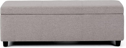 SIMPLIHOME Avalon 48 inch Wide Contemporary Rectangle Storage Ottoman Bench in Cloud Grey Linen Look Fabric, Assembled, for the Living Room, Entryway and Family Room