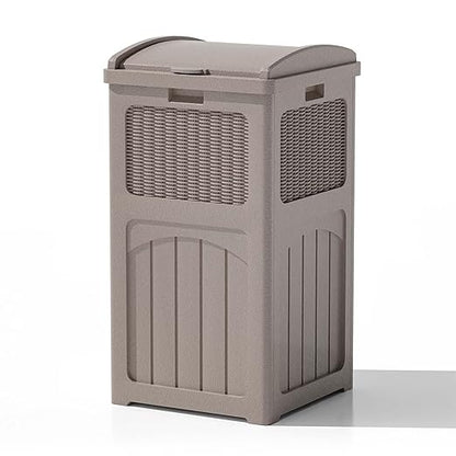 Patiowell 36 Gallon Outdoor Trash Can, Resin Outdoor Garbage Can with Lid for Patio, Backyard, Deck, Light Brown