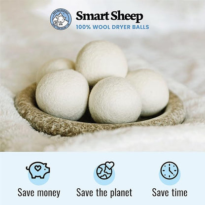 Smart Sheep Wool Dryer Balls - 6-Pack - XL Premium Natural Fabric Softener Award-Winning - Wool Balls Replaces Dryer Sheets - Wool Balls for Dryer - Laundry Balls for Dryer (Marching Penguins)