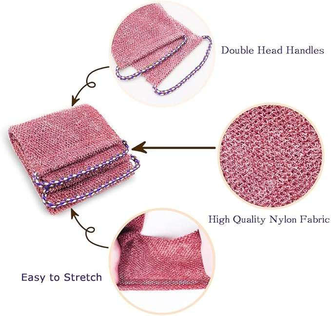 African Net Sponge with Handles 3 Pieces Long African Exfoliating Net Washcloth Bath Sponge Net Cloth Wash Net Body Back Scrubber for Shower Loofah