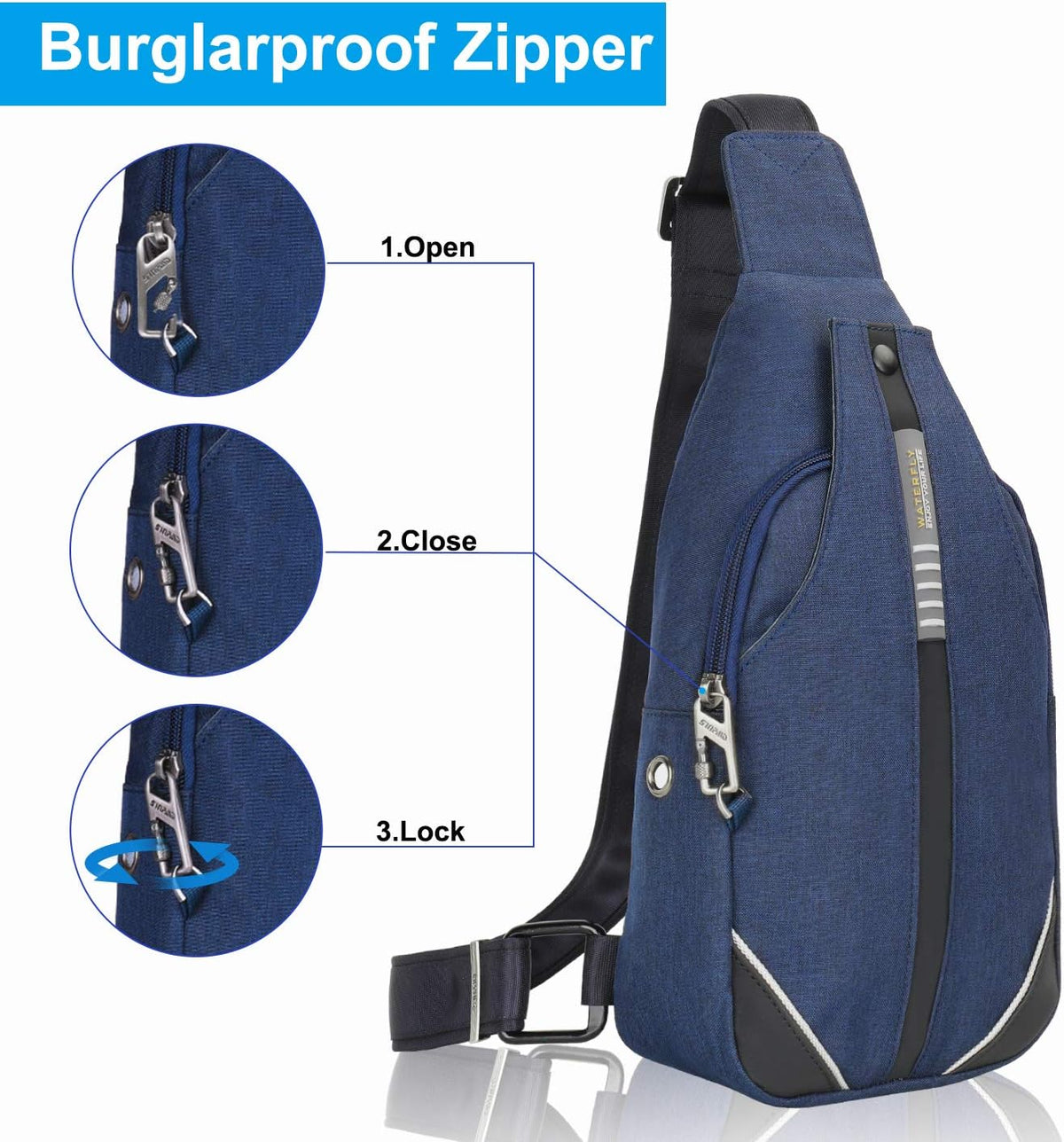 WATERFLY Small Crossbody Sling Backpack Anti Theft Backpack for Traveling Chest Shoulder Bag