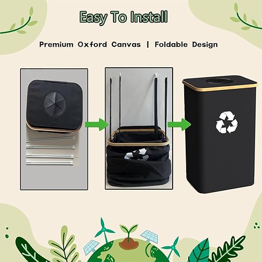 Recycling Bin for Kitchen Indoor Home, Large 26 Gallon 100L Recycle Bin with Lid Removeable Reusable Inner Bag Bottle Can Glass Waste Plastice Stickers,Black